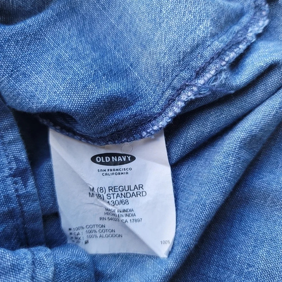 Old Navy Girls Blue Denim Stars Hi Low Light Button Shirt Blouse M (8) - Picture 2 of 8